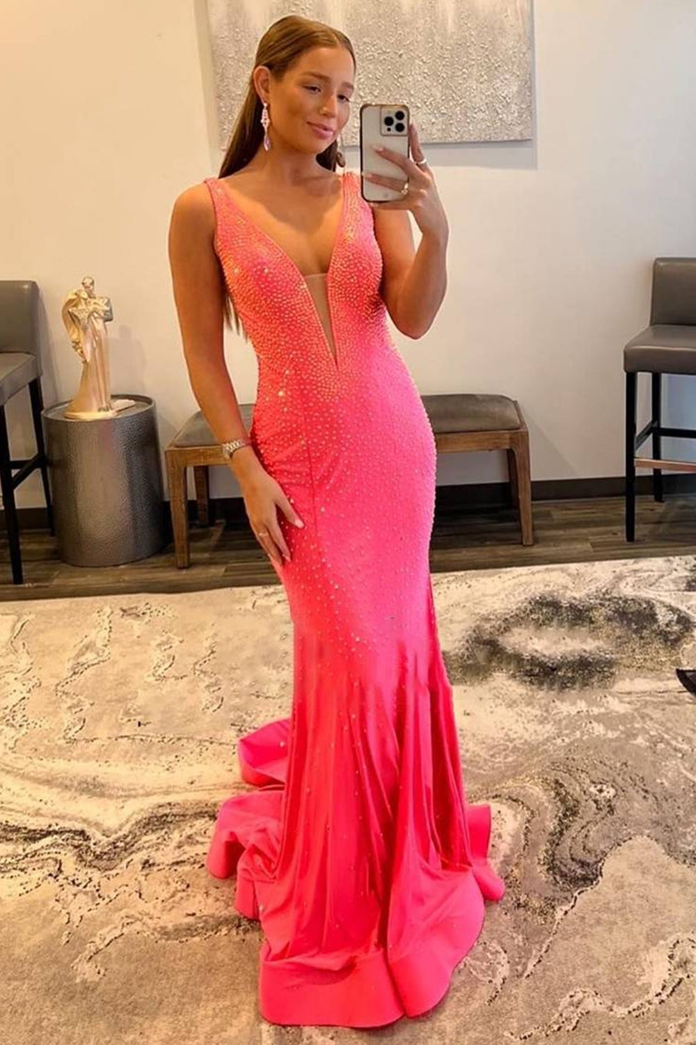Royal Blue Long Prom Dress with Beading in a Mermaid Deep V Neck