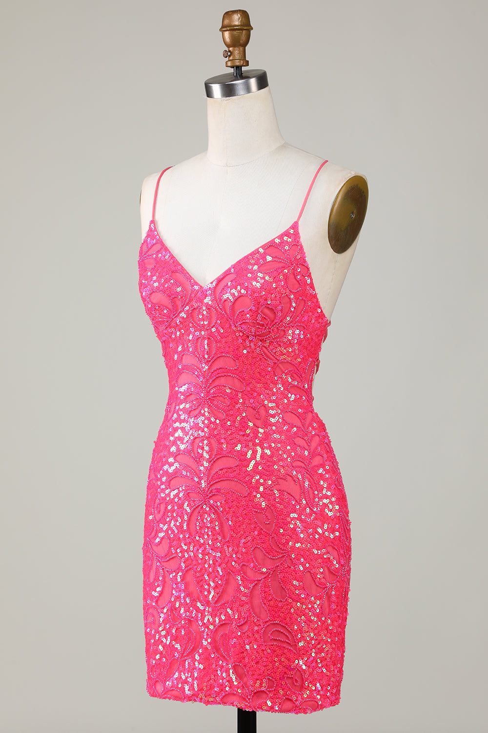 Sparkly Pink Beaded Sequins Tight Short Homecoming Dress/Mini Dress