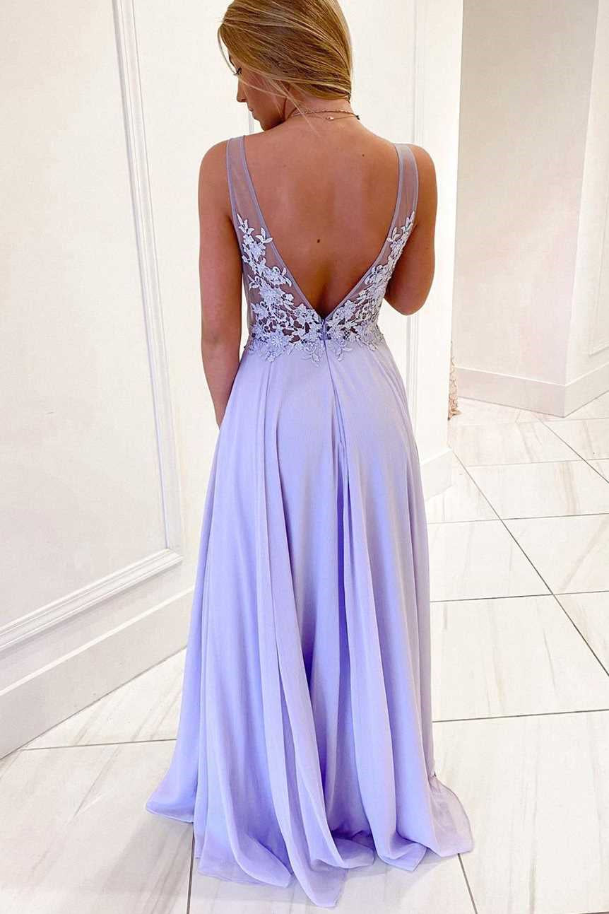 Sheer Straps V-Neck Evening Dress Long With Chic Appliques