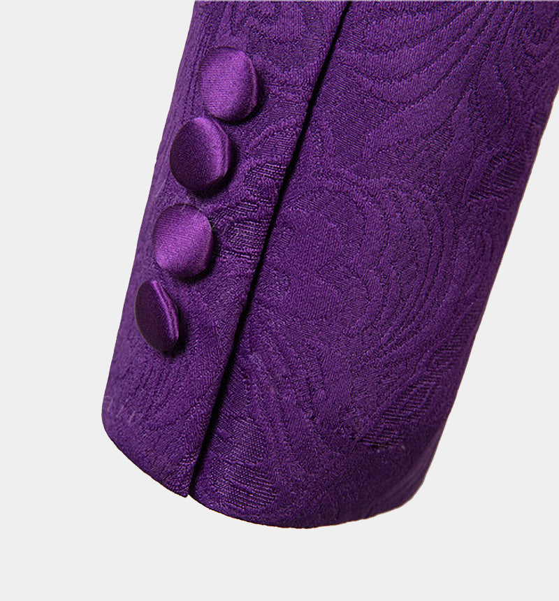 Classic Three-Piece Violet Wedding Guest Suit with Jacquard