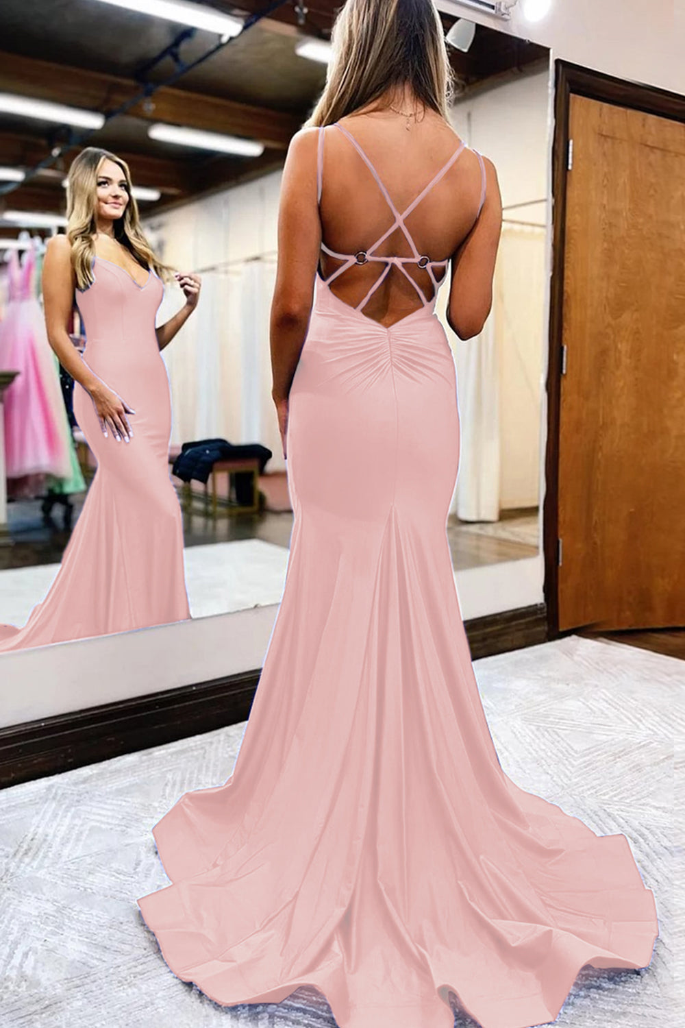 Simple Mermaid Prom Dress with Royal Blue Spaghetti Straps