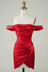 Red Off the Shoulder Asymmetrical Tight Short Homecoming Dress/Mini Dress