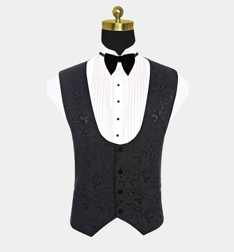 Unique Black Jacquard Men's Suits with Three-Piece Dinner Suits for Prom