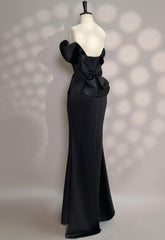 Black Off-The-Shoulder Split Bow Evening Dress
