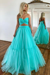 Light Green Long Sweetheart Prom Dress with Bowknot in Two Pieces