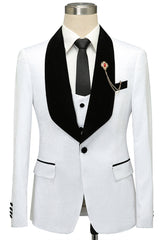 Classic One-Button Black Lapel Wedding Tuxedo with White Jacquard