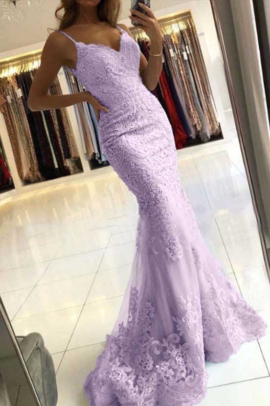 Spaghetti-Straps Mermaid Sky Blue Evening Dress