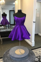 Purple Corset A-Line Strapless Satin Short Homecoming Dress/Mini Dress