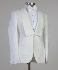 Latest Design White Jacquard One-Button Wedding Suits with Shawl Lapel