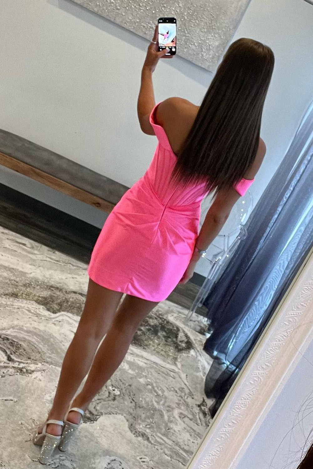 Fuchsia Off the Shoulder Ruched Tight Homecoming Dress/Mini Dress
