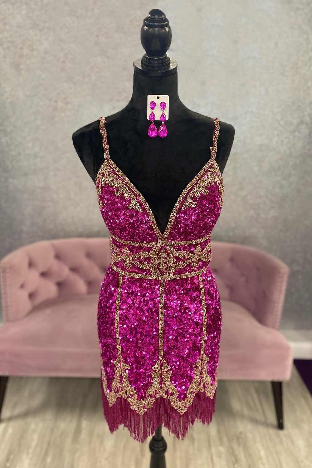 Royal Blue Sequined Homecoming Dress/Mini Dress With Fringes