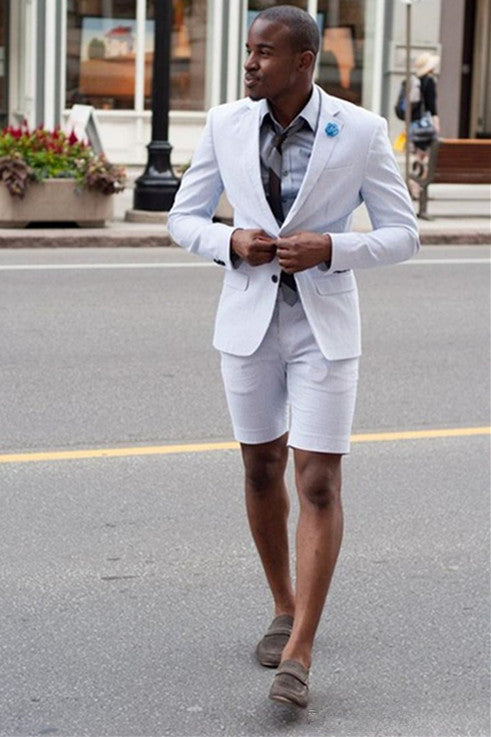 Stylish White Notched Lapel Party Prom Suits with Short Pants