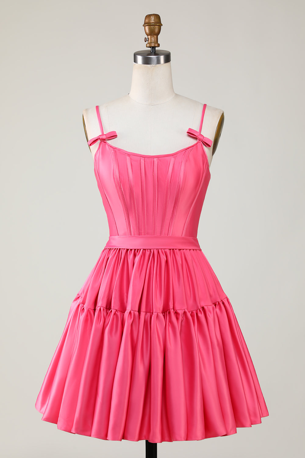 Red A Line Spaghetti Straps Short Satin Homecoming Dress/Mini Dress