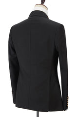 Popular Black Peak Lapel Wedding Suit for Groom with Double-Breasted