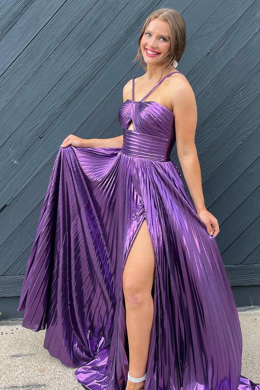 Gold Long Prom Dress with Sparkly A Line Halter Neck and Keyhole Slit