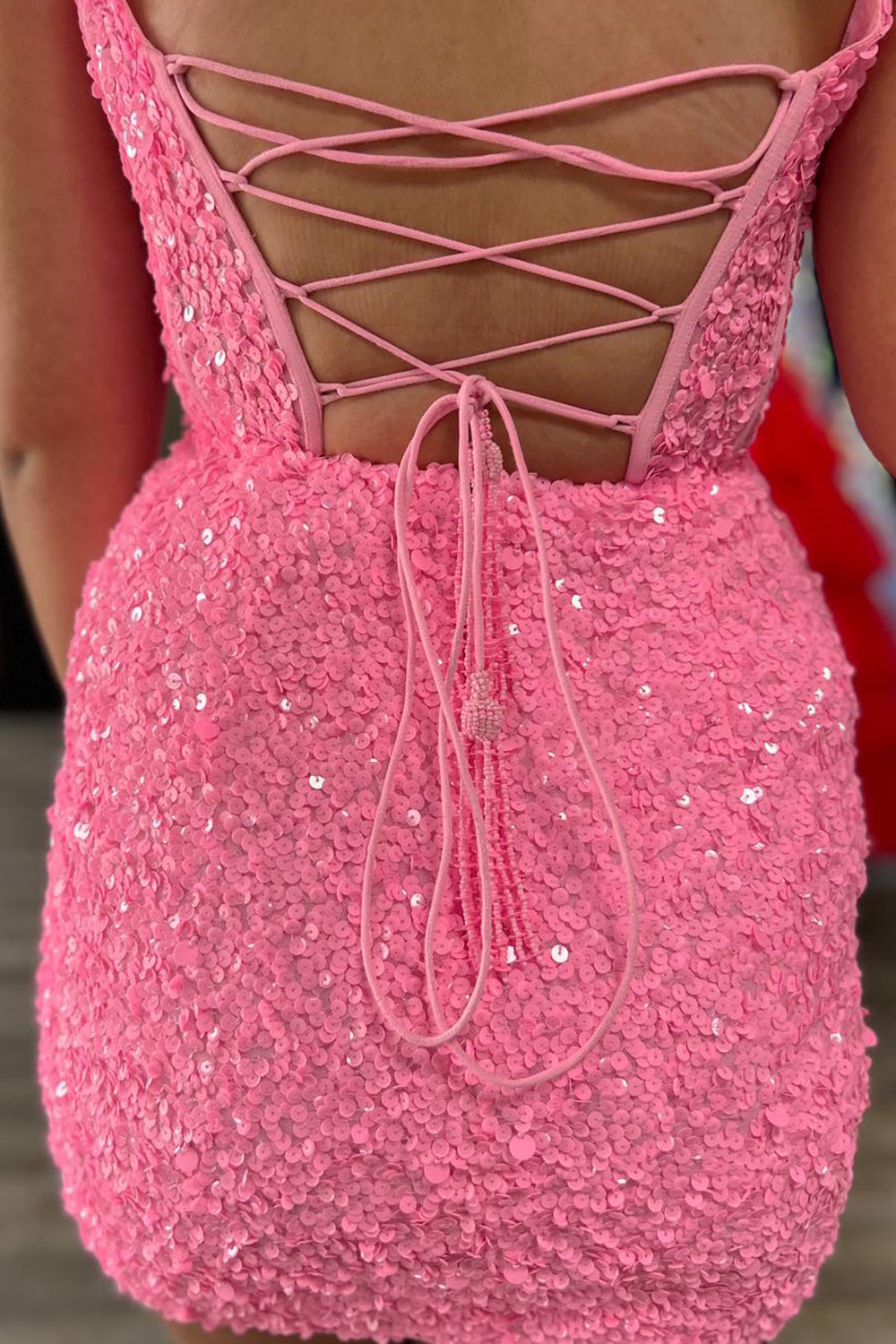 Sparkly Fuchsia Sequins Corset Tight Short Homecoming Dress/Mini Dress