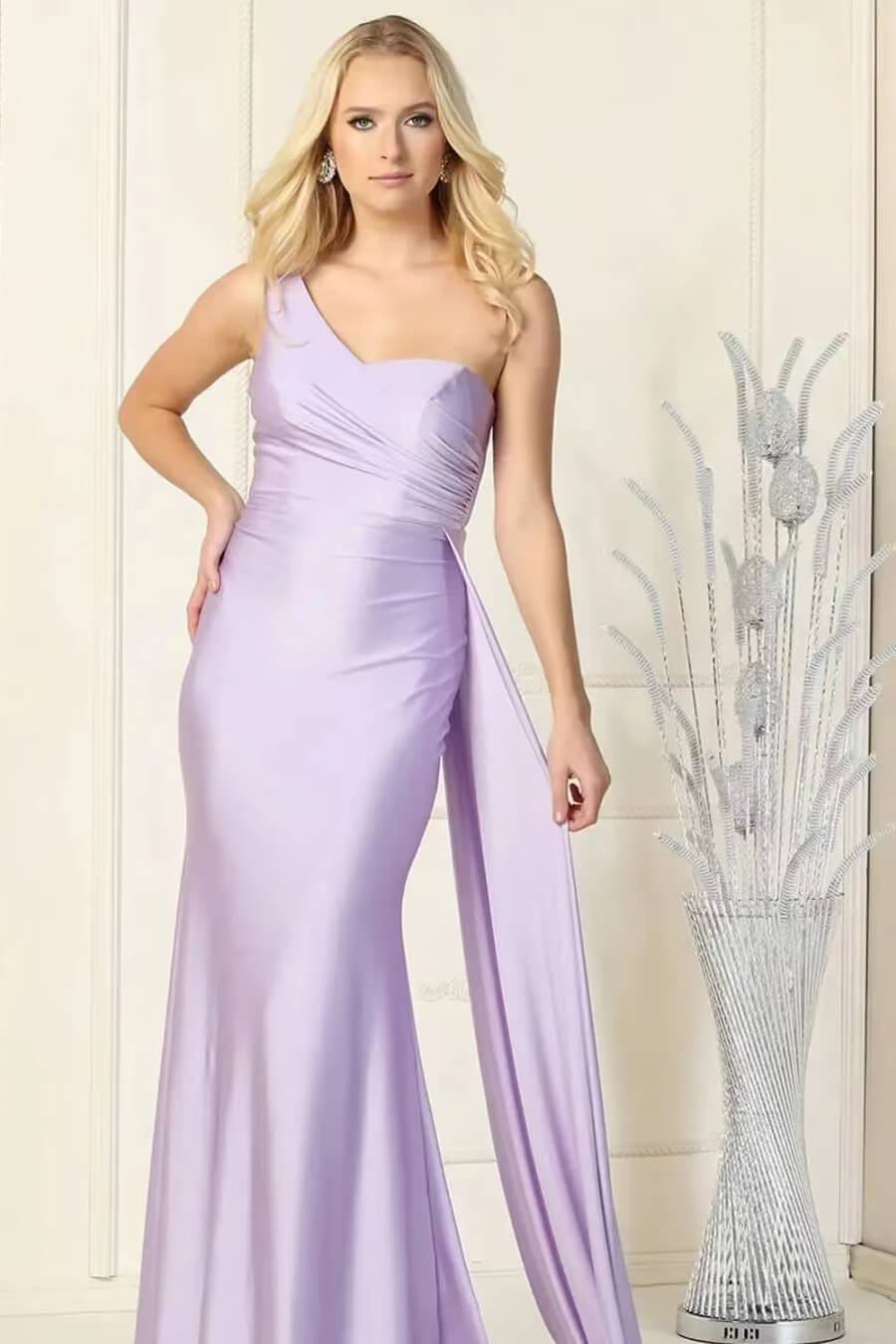 Basics Long Elegant Yellow One Shoulder Mermaid Evening Dress