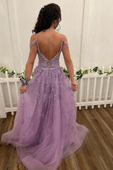 Lilac Off-the-Shoulder A-Line Prom Dress with Elegant Appliques