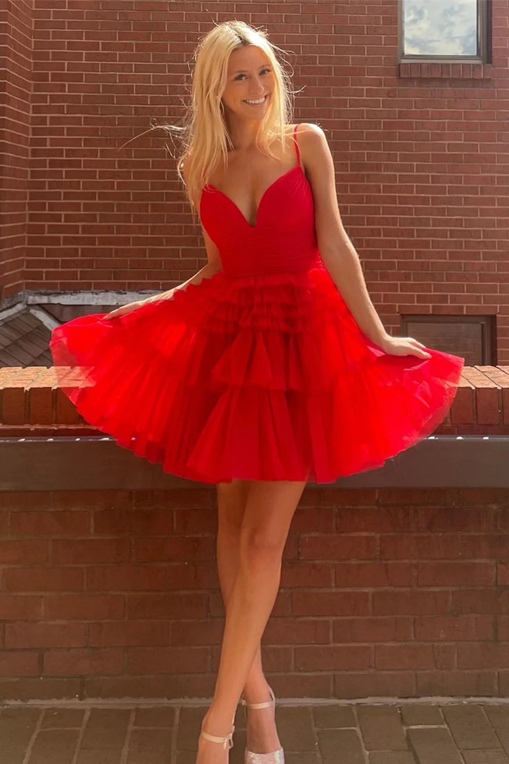 Glitter Blue A-Line Tulle Tiered Short Homecoming Dress/Mini Dress