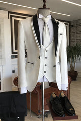London White Slim-Fit Bespoke Black Shawl-Lapel Wedding Mens Suits