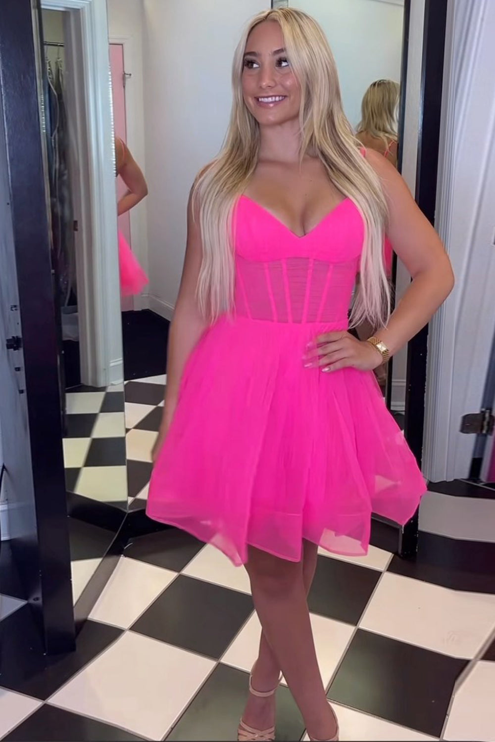 Black Corset A-Line Short Tulle Homecoming Dress/Mini Dress