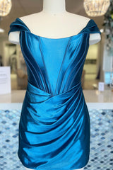 Dark Green Corset Off the Shoulder Ruched Tight Homecoming Dress/Mini Dress