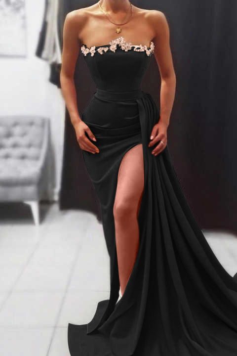 Orange Mermaid Strapless Long Evening Dress With Split