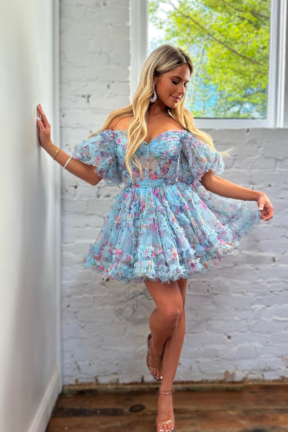 Purple Floral A-Line Short Homecoming Dress/Mini Dress