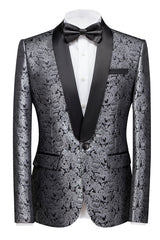 Unique Silver Shawl Lapel Jacquard One-Button Wedding Suit for Men