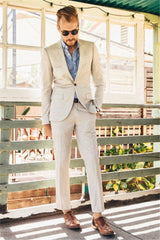 Latest Ivory Linen Slim Peaked Lapel Two-Piece Men's Suits for Wedding