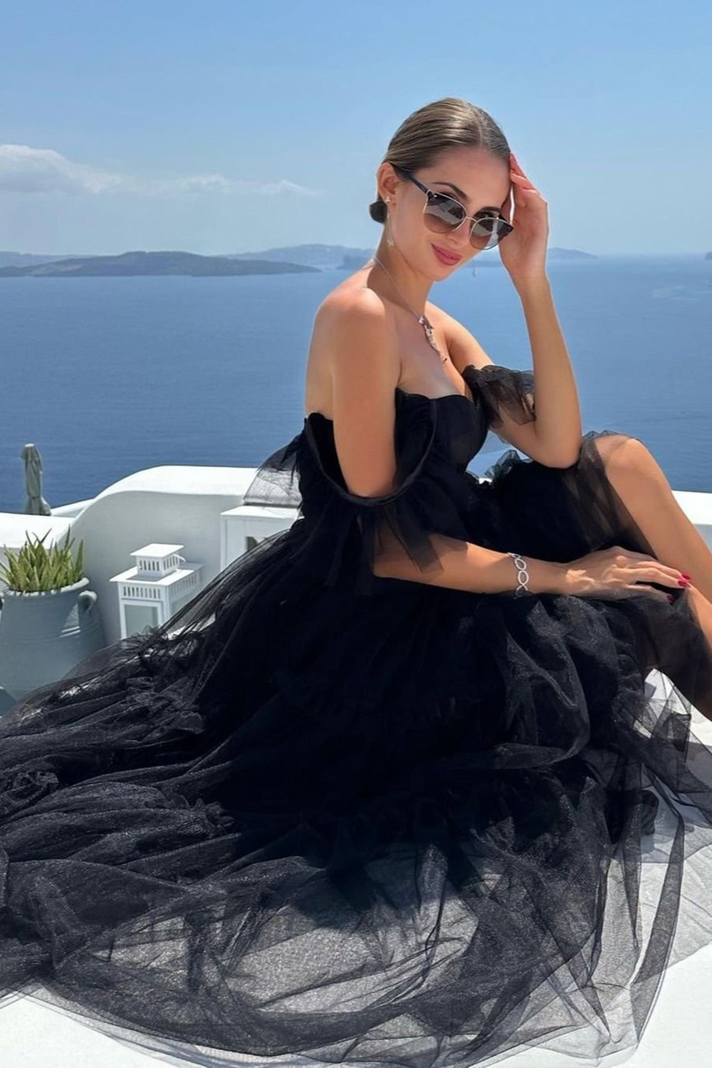 Black A-Line Corset Ruffled Tulle Homecoming Dress/Mini Dress