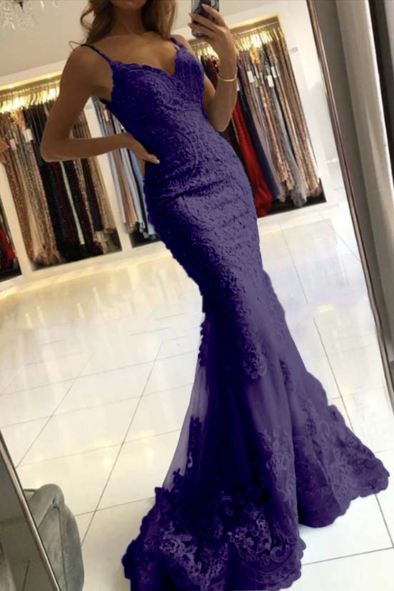Spaghetti-Straps Mermaid Sky Blue Evening Dress