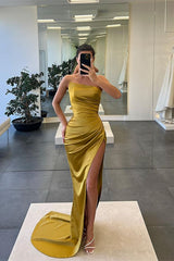 Sleeveless Mermaid Strapless Long Slit Evening Dress