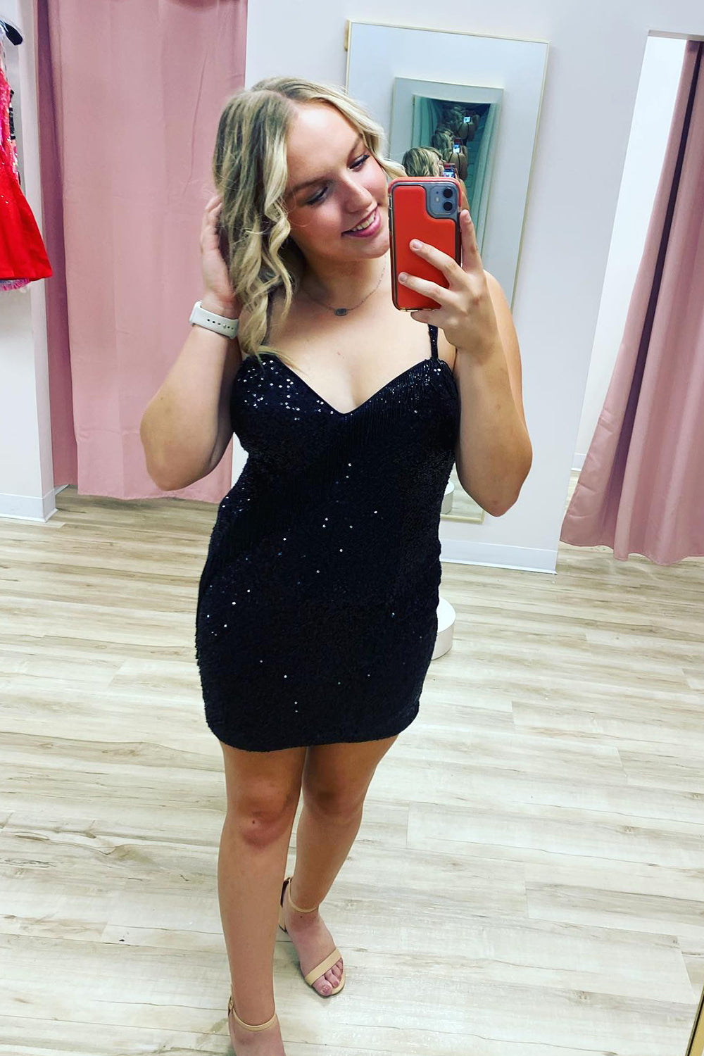 Sparkly Black Spaghetti Straps Fringed Tight Short Homecoming Dress/Mini Dress