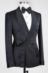 Black Shawl Lapel Double-Breasted Jacquard Wedding Suit