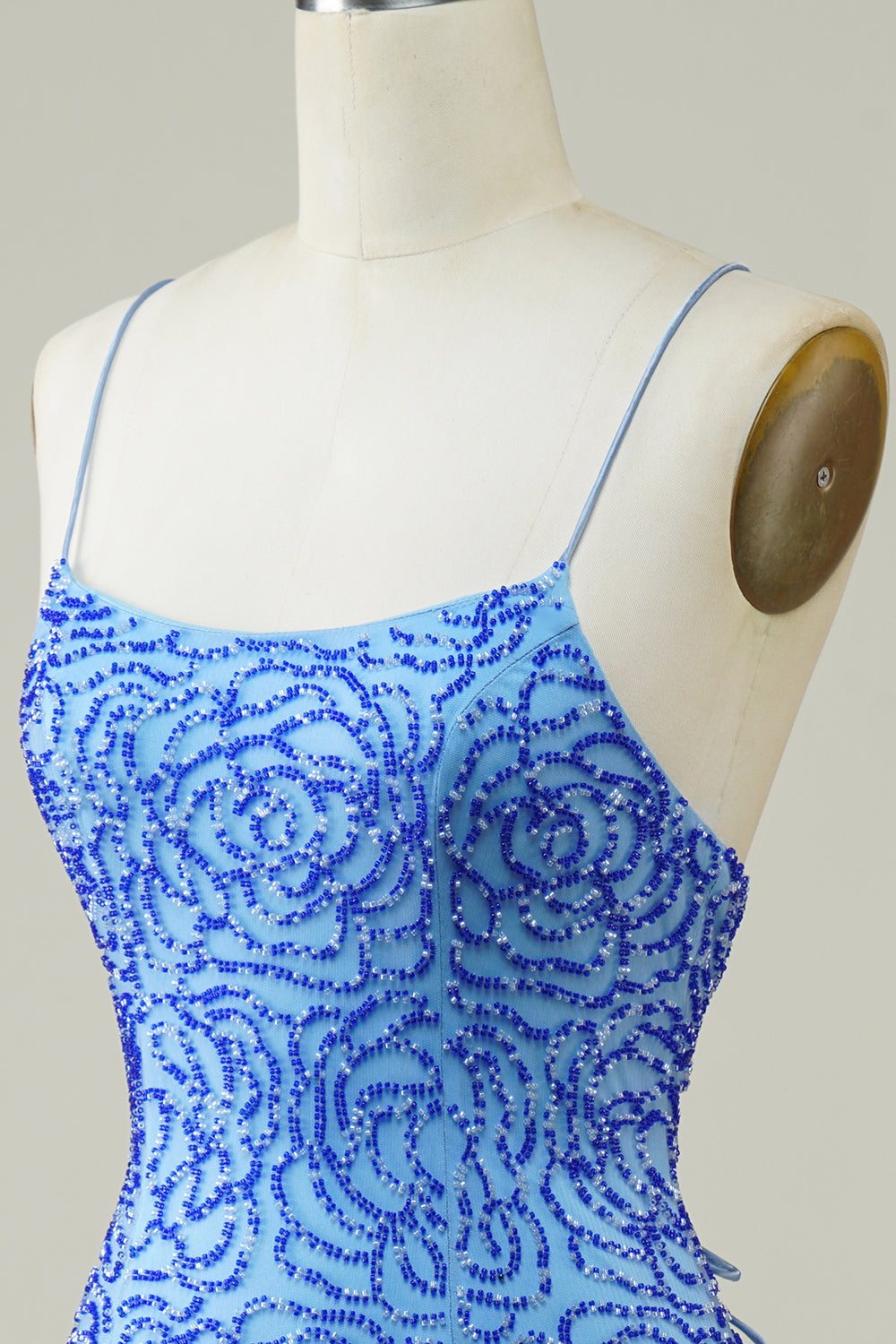 Sparkly Blue Beaded Lace-Up Back Tight Short Homecoming Dress/Mini Dress