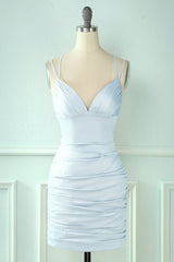 Baby Blue Tight Lace-Up Back Ruched Homecoming Dress/Mini Dress