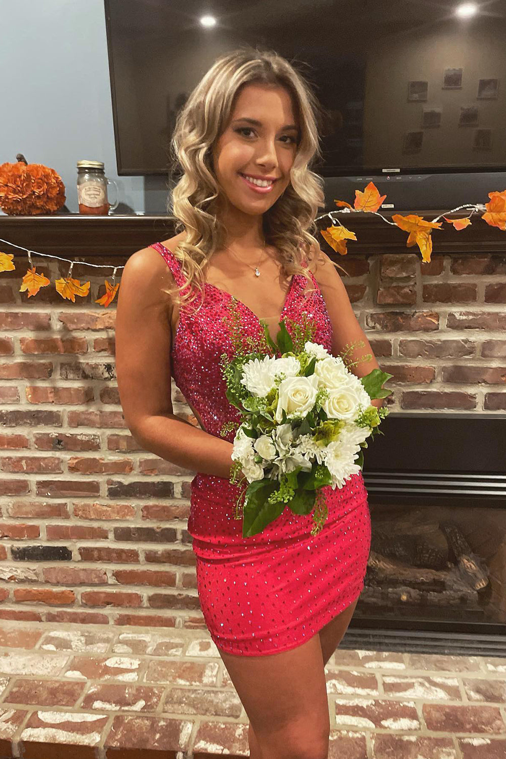 Blue Beaded Sequins Tight Short Homecoming Dress/Mini Dress