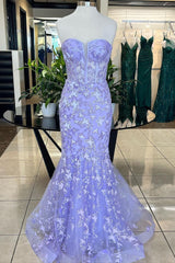 Elegant Purple Mermaid Sweetheart Corset Prom Dress Featuring Embroidery