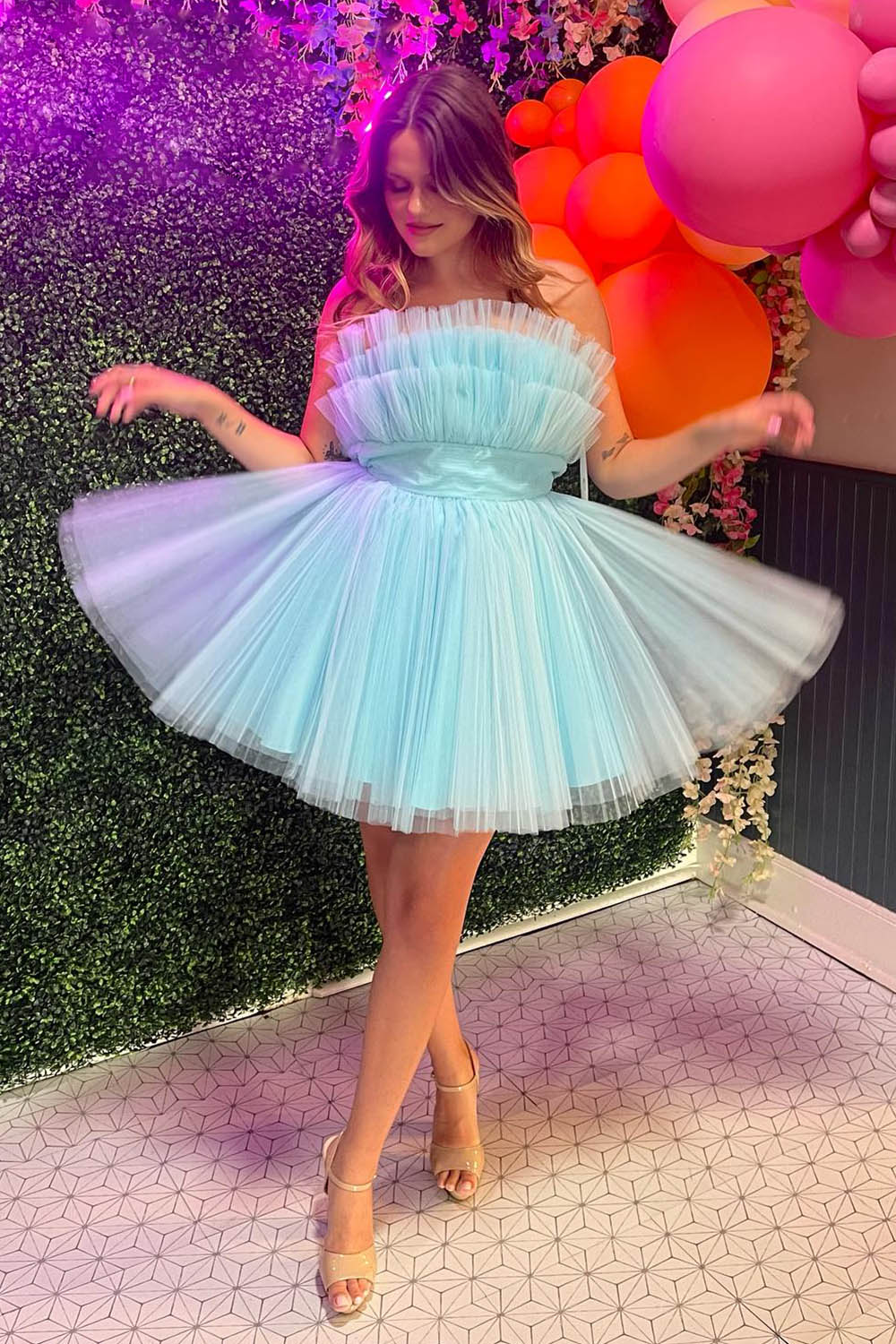 Black A-Line Detachable Long Sleeves Tulle Short Homecoming Dress/Mini Dress