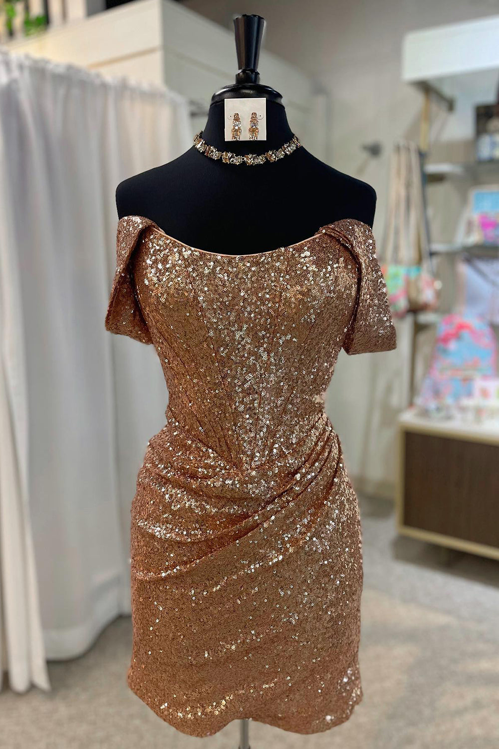 Fuchsia Detachable Off the Shoulder Sequins Tight Homecoming Dress/Mini Dress