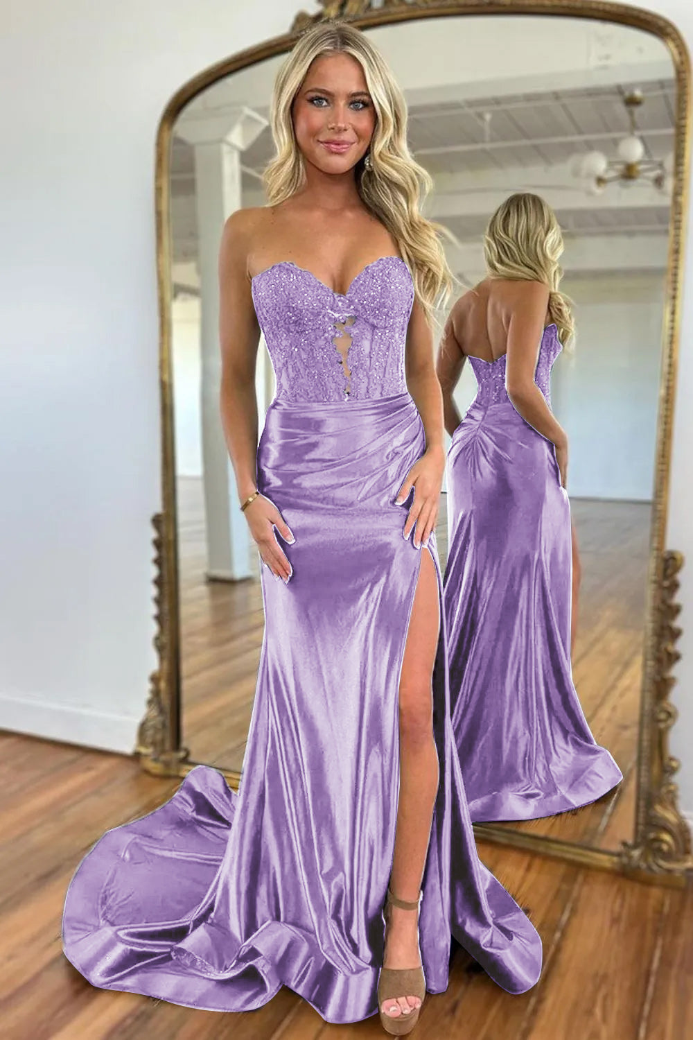 Sweetheart Long Corset Prom Dress in Navy with Mermaid Slit