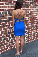 Simple Fuchsia Lace-Up Back Tight Short Homecoming Dress/Mini Dress