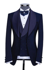 Skylar Slim Fit Dark Navy Shawl Lapel Three-Piece Wedding Suits for Men