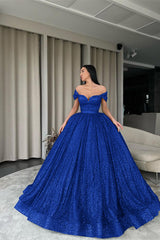 Off-The-Shoulder Green Ball Gown Evening Dress With Sequins
