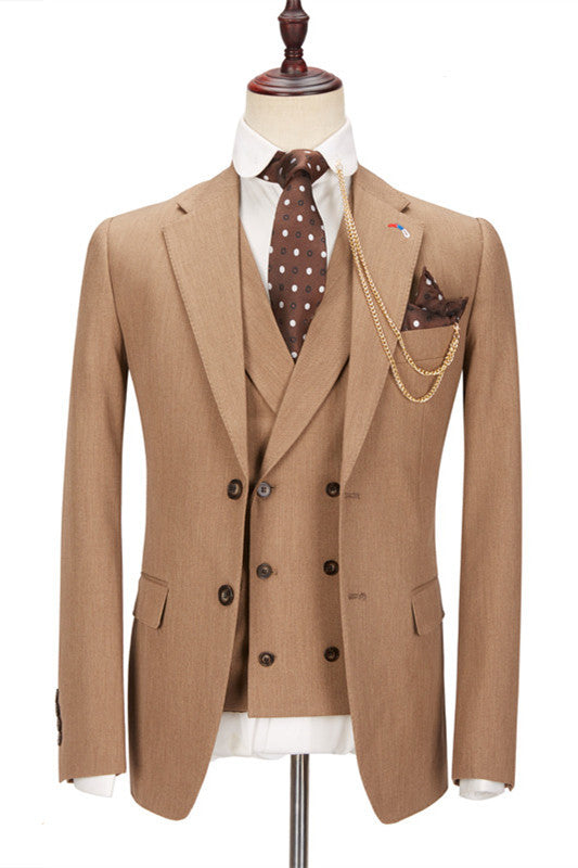 Fashion Brown Notched Lapel Dinner Bespoke Formal Man's Suit for Prom