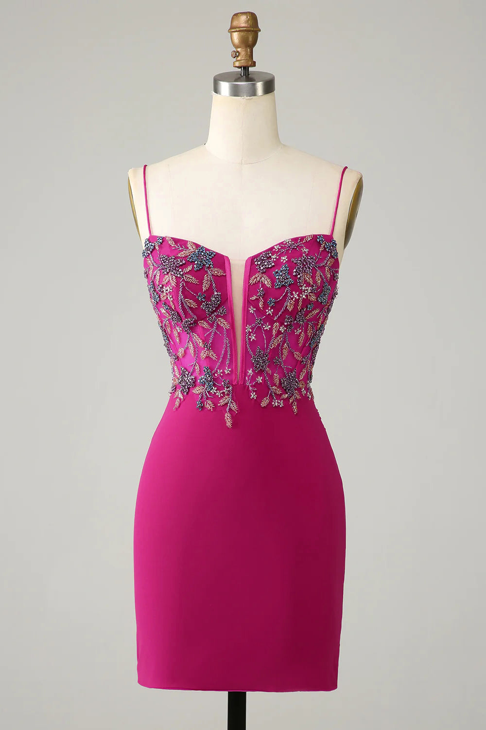 Sparkly Purple Beaded Spaghetti Straps Corset Tight Short Homecoming Dress/Mini Dress