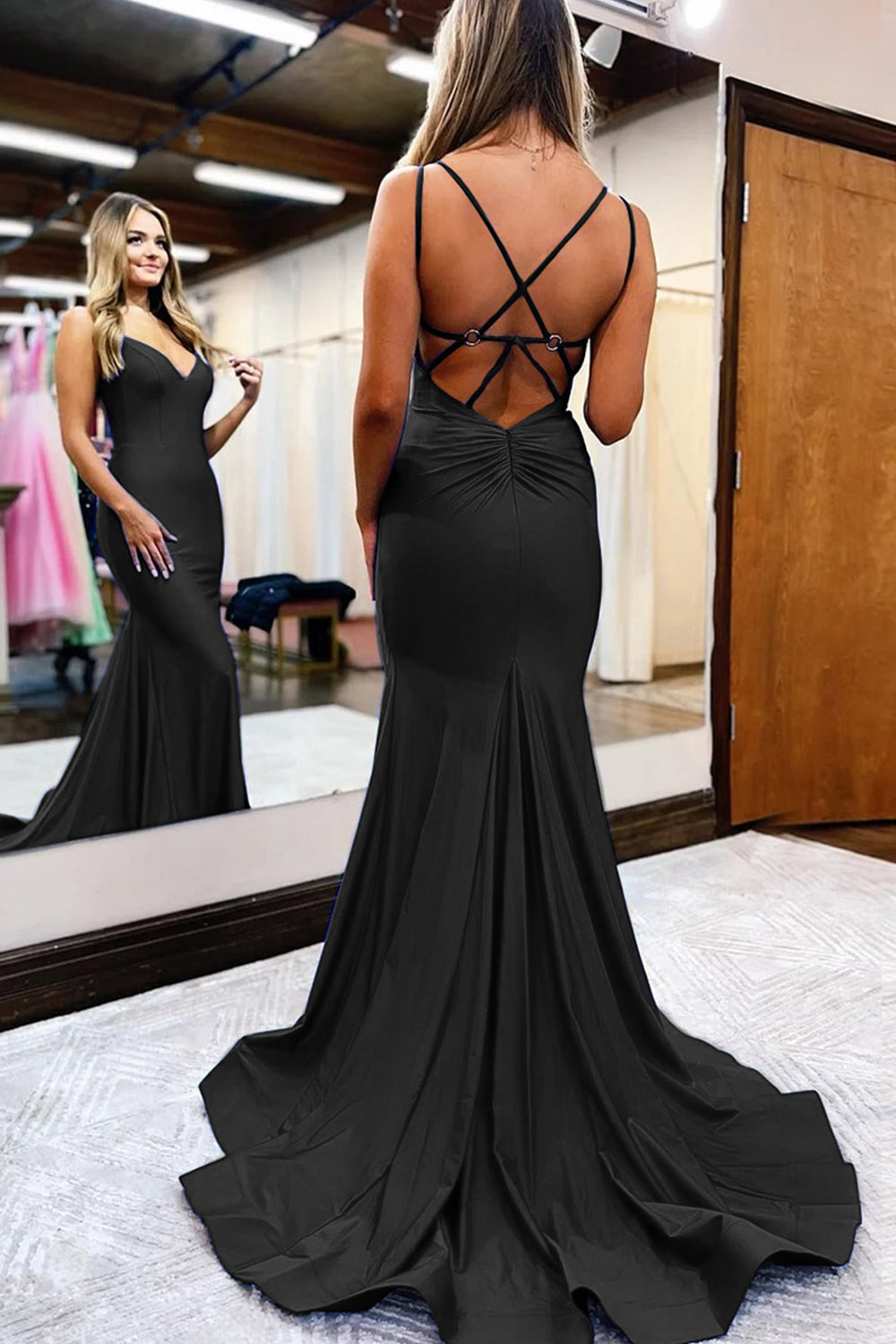 Simple Mermaid Prom Dress with Royal Blue Spaghetti Straps
