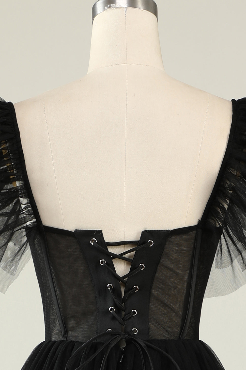 Black A-Line Corset Ruffled Tulle Homecoming Dress/Mini Dress
