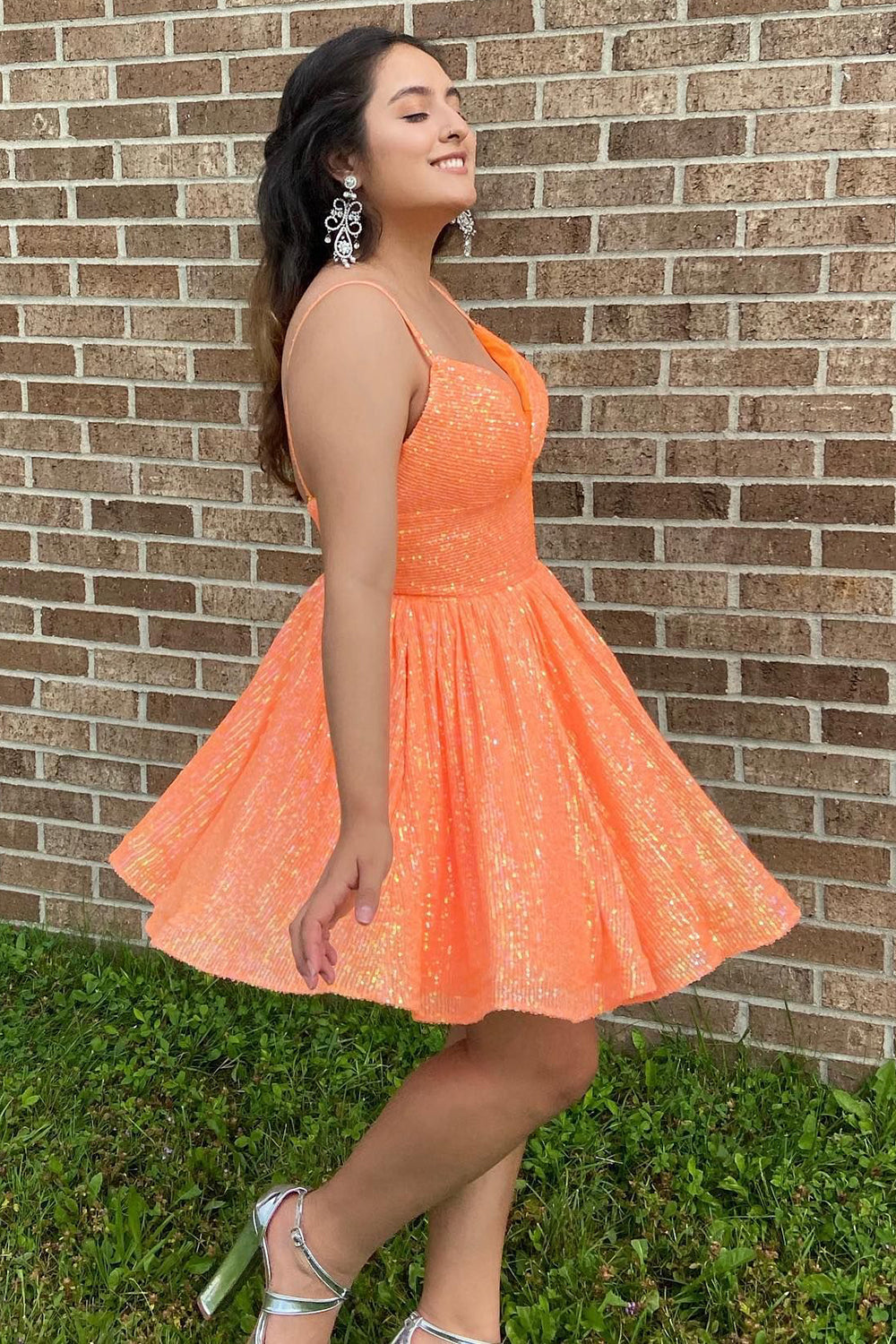 Glitter Hot Pink A-Line Short Homecoming Dress/Mini Dress with Pockets